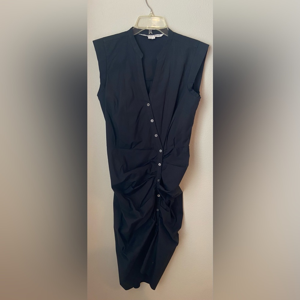 VERONICA BEARD Bell Button Down Ruched Shirtdress Sz 8 - Picture 3 of 7
